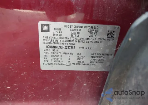 2017 GMC Acadia Slt-1 z USA, uszkodzony, nr VIN 1GKKNMLS6HZ217286